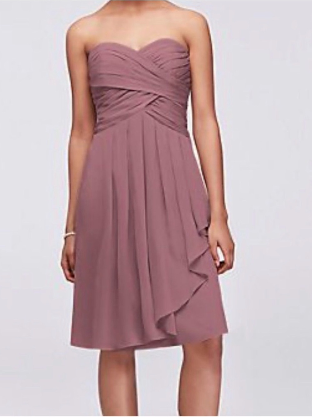 David's Bridal Strapless Dusty Rose Cocktail Dress